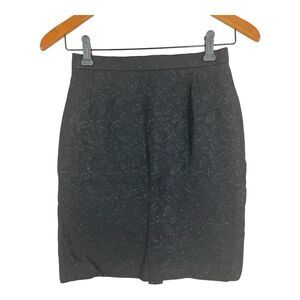 Escada Couture Black Metallic Pencil Skirt Wool Silk Blend SIZE 34 XS Holiday